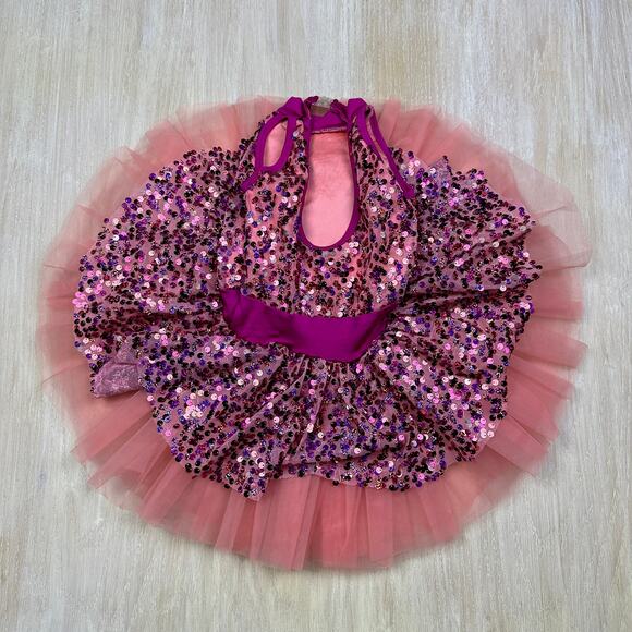 Curtain Call Costumes Pink Peach Paradise Sequin Tulle Dance Recital Dress CSM - Picture 7 of 16